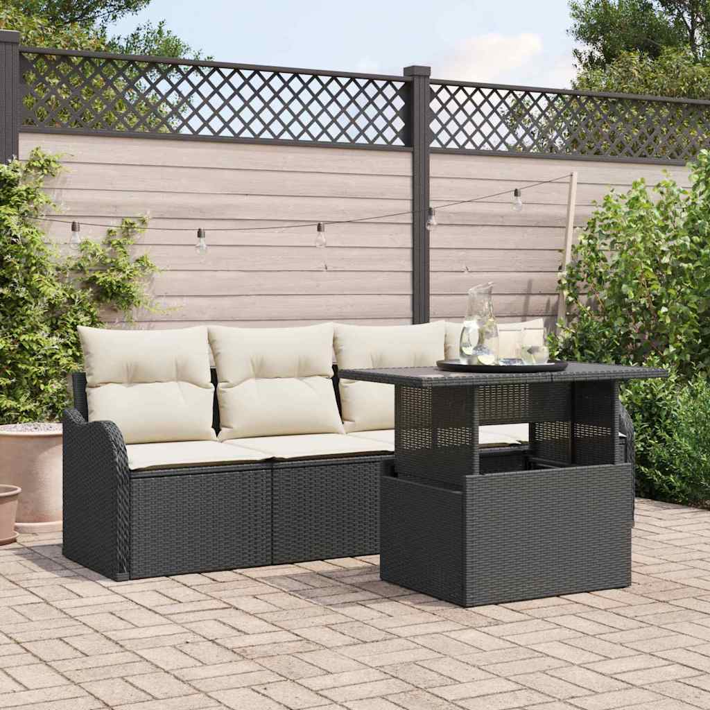 Sofa Set mit Kissen 5 pcs Schwarz Poly-Rattan