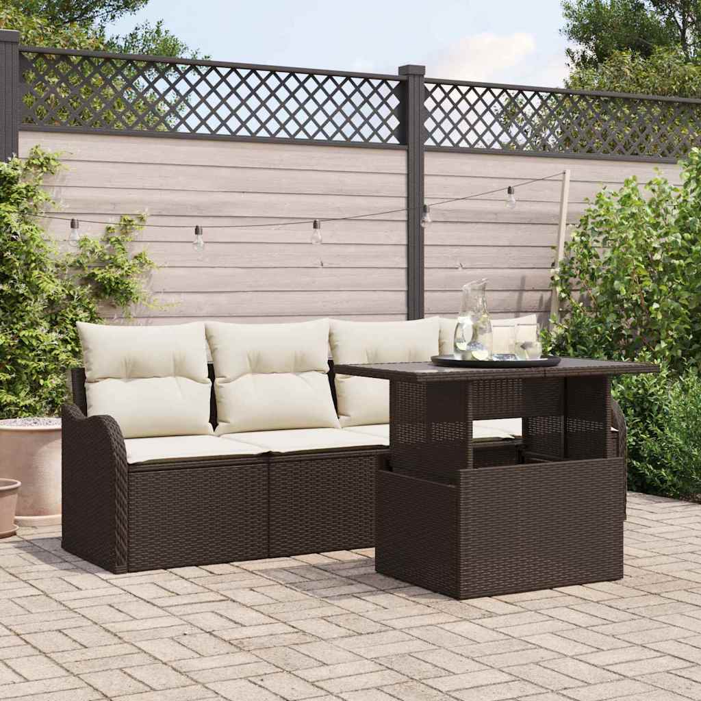 Sofa Set mit Kissen 5 pcs Braun Poly-Rattan