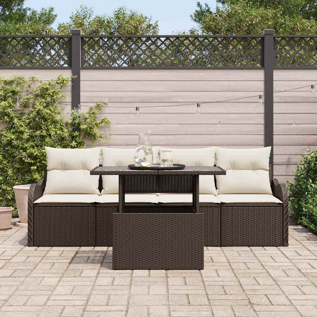 Sofa Set mit Kissen 5 pcs Braun Poly-Rattan