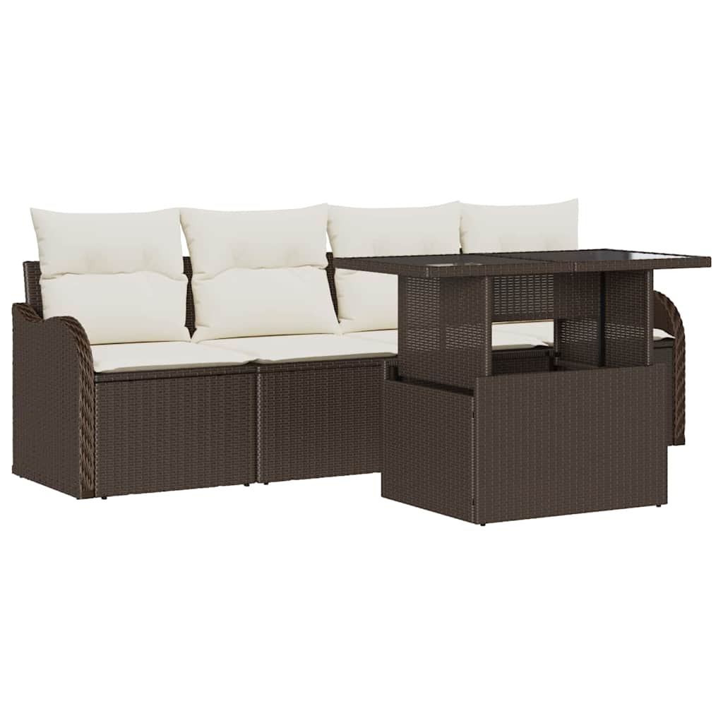 Sofa Set mit Kissen 5 pcs Braun Poly-Rattan