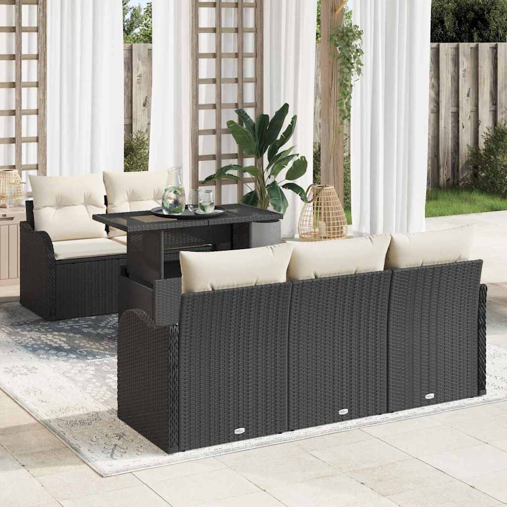 Gartensofa-set 6 stk. Schwarz und Creme Poly-Rattan