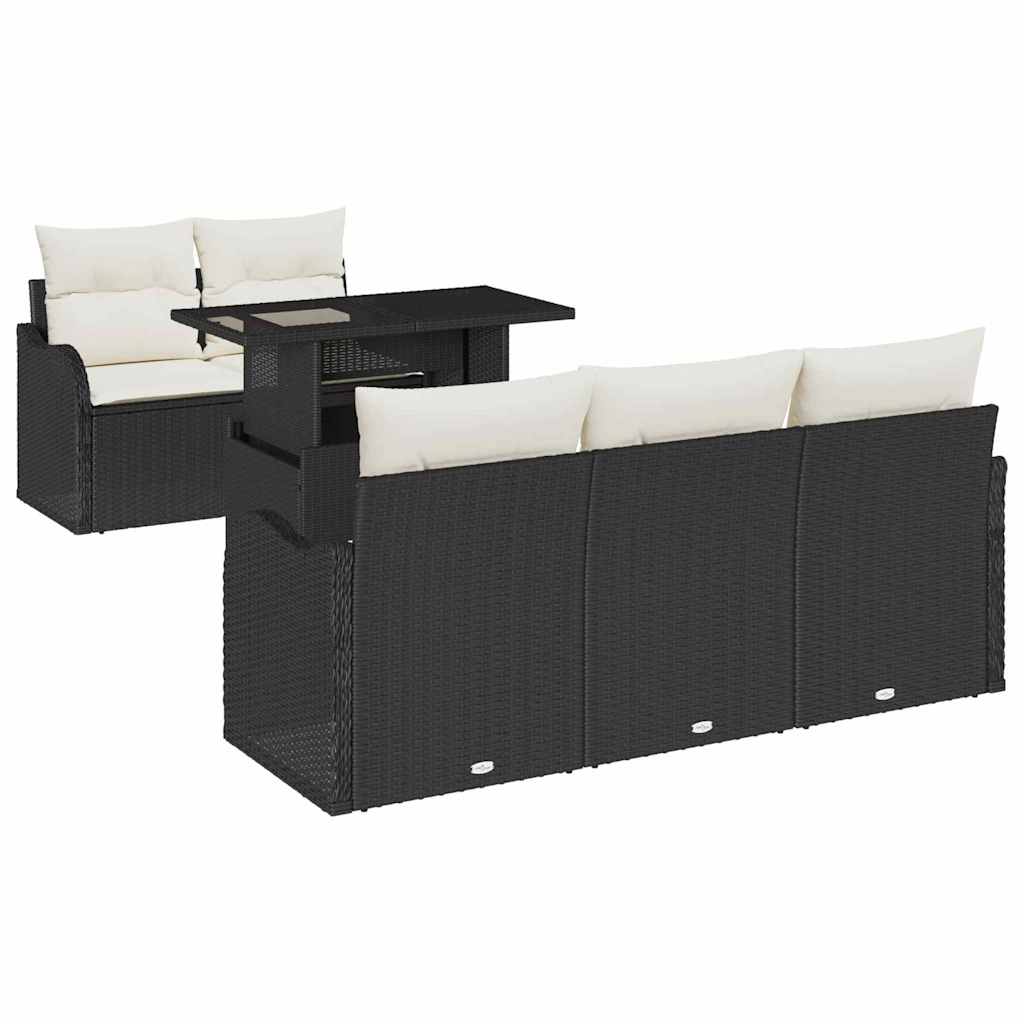 Gartensofa-set 6 stk. Schwarz und Creme Poly-Rattan