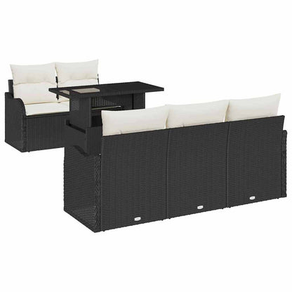 Gartensofa-set 6 stk. Schwarz und Creme Poly-Rattan