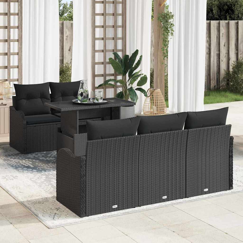 Gartensofa-set 6 stk. Schwarz Poly-Rattan
