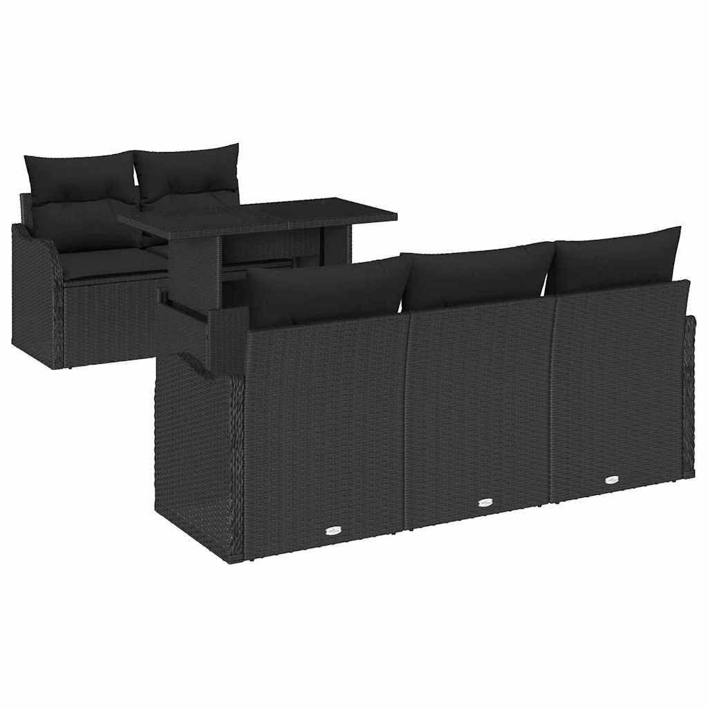 Gartensofa-set 6 stk. Schwarz Poly-Rattan