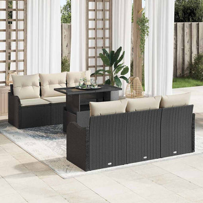 Gartensofa-set 7 stk. Schwarz und Creme Poly-Rattan