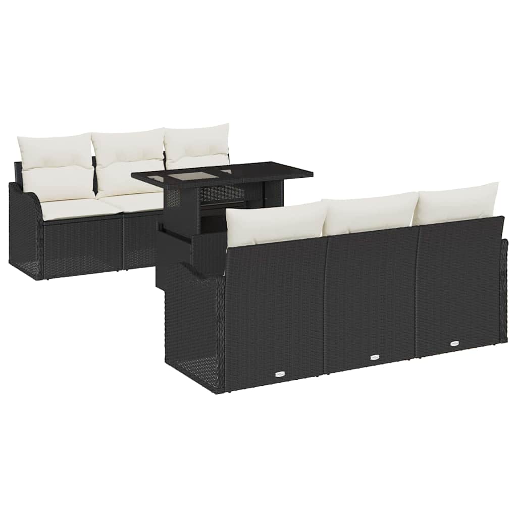 Gartensofa-set 7 stk. Schwarz und Creme Poly-Rattan