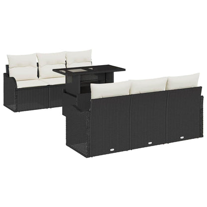 Gartensofa-set 7 stk. Schwarz und Creme Poly-Rattan