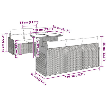Gartensofa-set 7 stk. Schwarz Poly-Rattan
