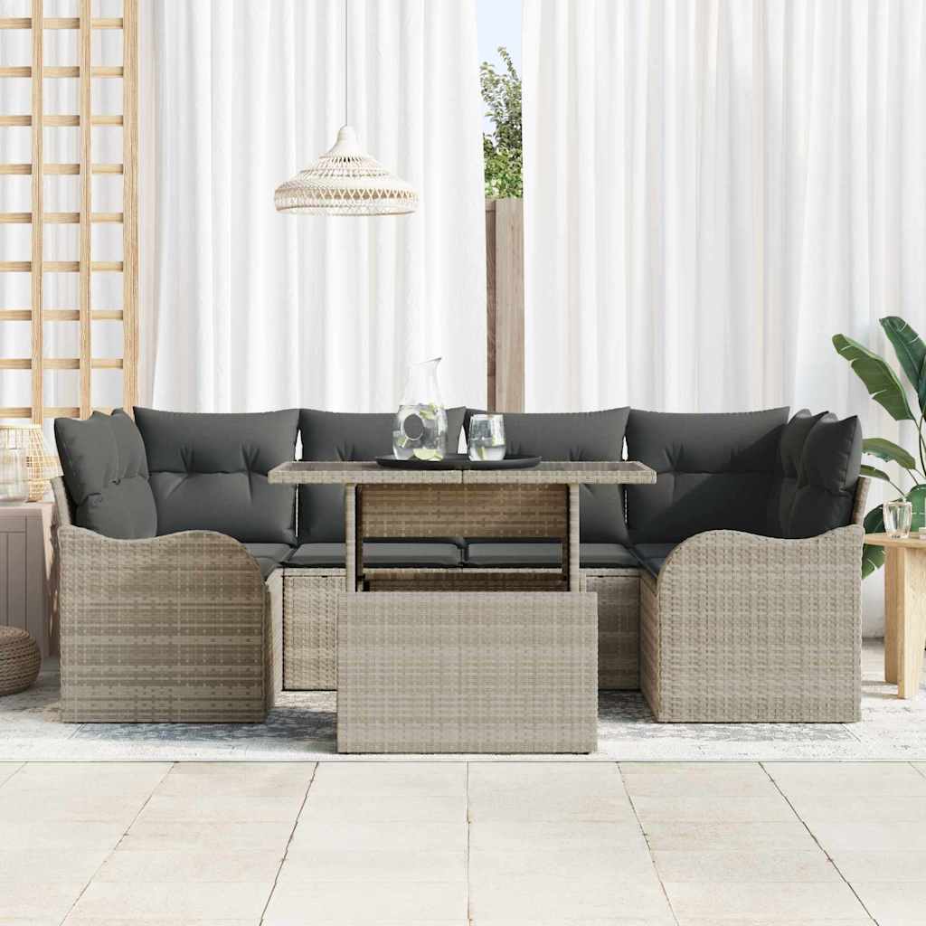 Gartensofa-set mit Kissen 7 pcs Hellgrau und Grau Poly-Rattan