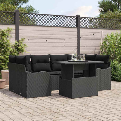 Gartensofa-set 7 stk. Schwarz Poly-Rattan