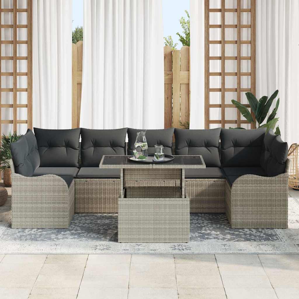 Gartensofa-set mit Kissen 8 pcs Hellgrau und Grau Poly-Rattan