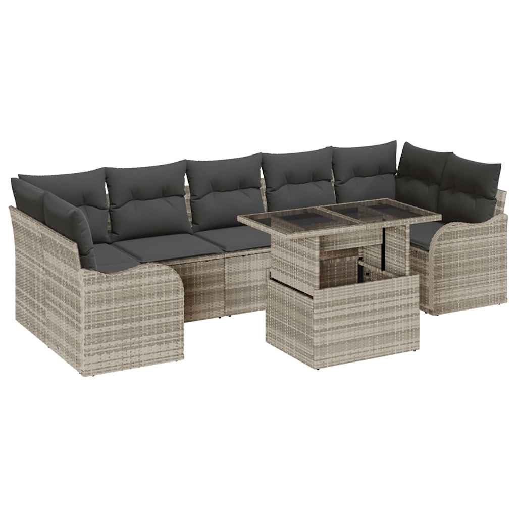 Gartensofa-set mit Kissen 8 pcs Hellgrau und Grau Poly-Rattan