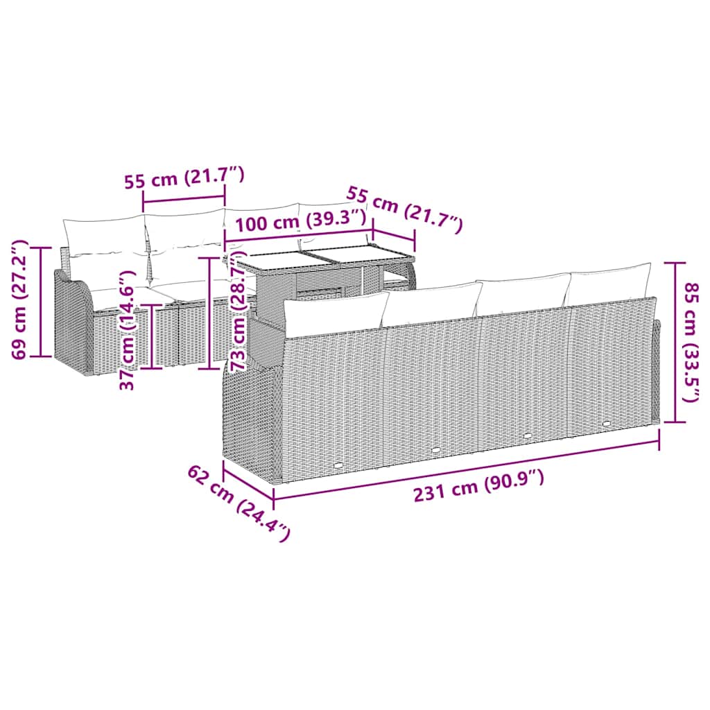 Gartensofa-set 7 stk. Schwarz Poly-Rattan