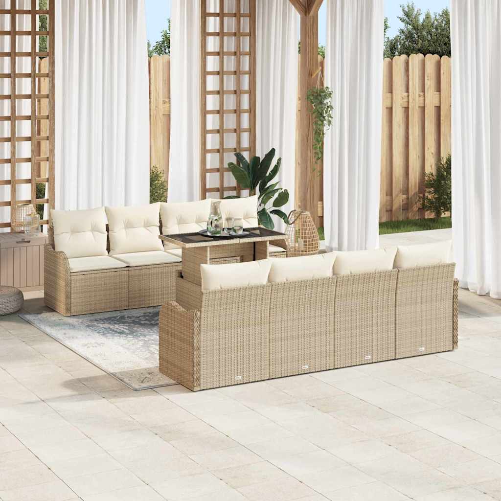 Gartensofa-set mit Kissen 7 pcs Beige Poly-Rattan