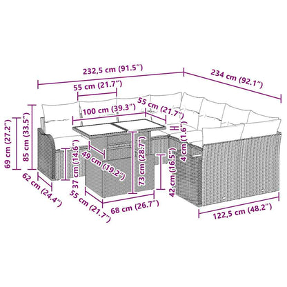 Gartensofa-set 9 stk. Schwarz Poly-Rattan