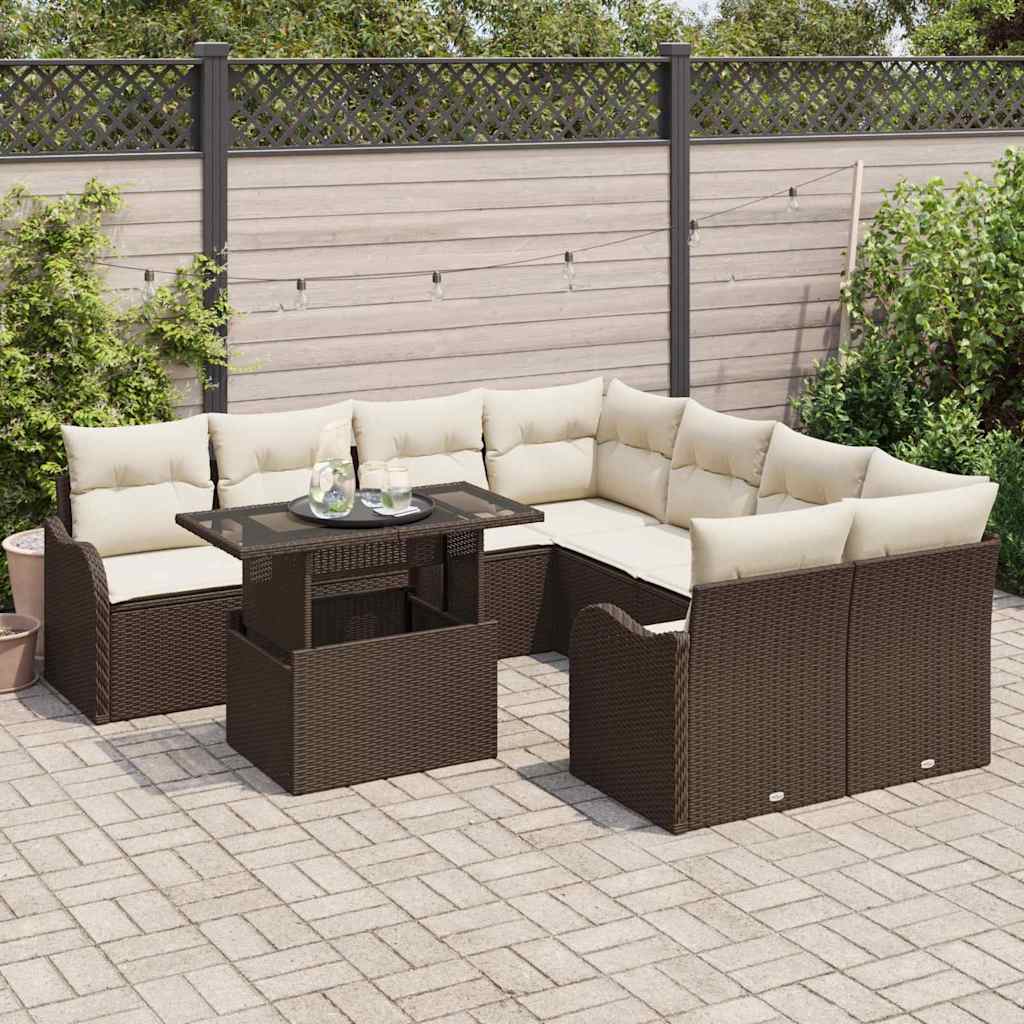 Gartensofa-set mit Kissen 9 pcs Braun Poly-Rattan