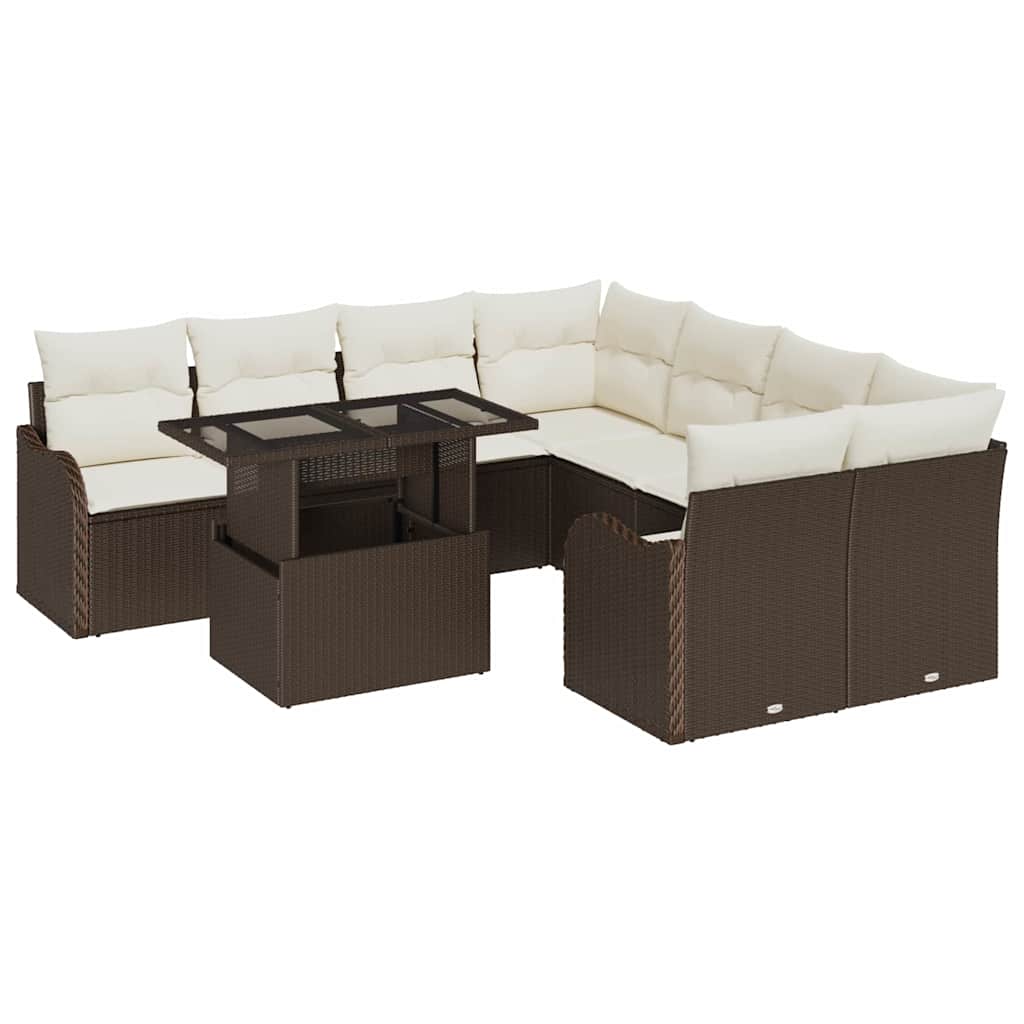 Gartensofa-set mit Kissen 9 pcs Braun Poly-Rattan