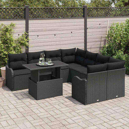 Gartensofa-set 9 stk. Schwarz Poly-Rattan