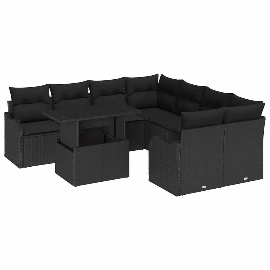 Gartensofa-set 9 stk. Schwarz Poly-Rattan