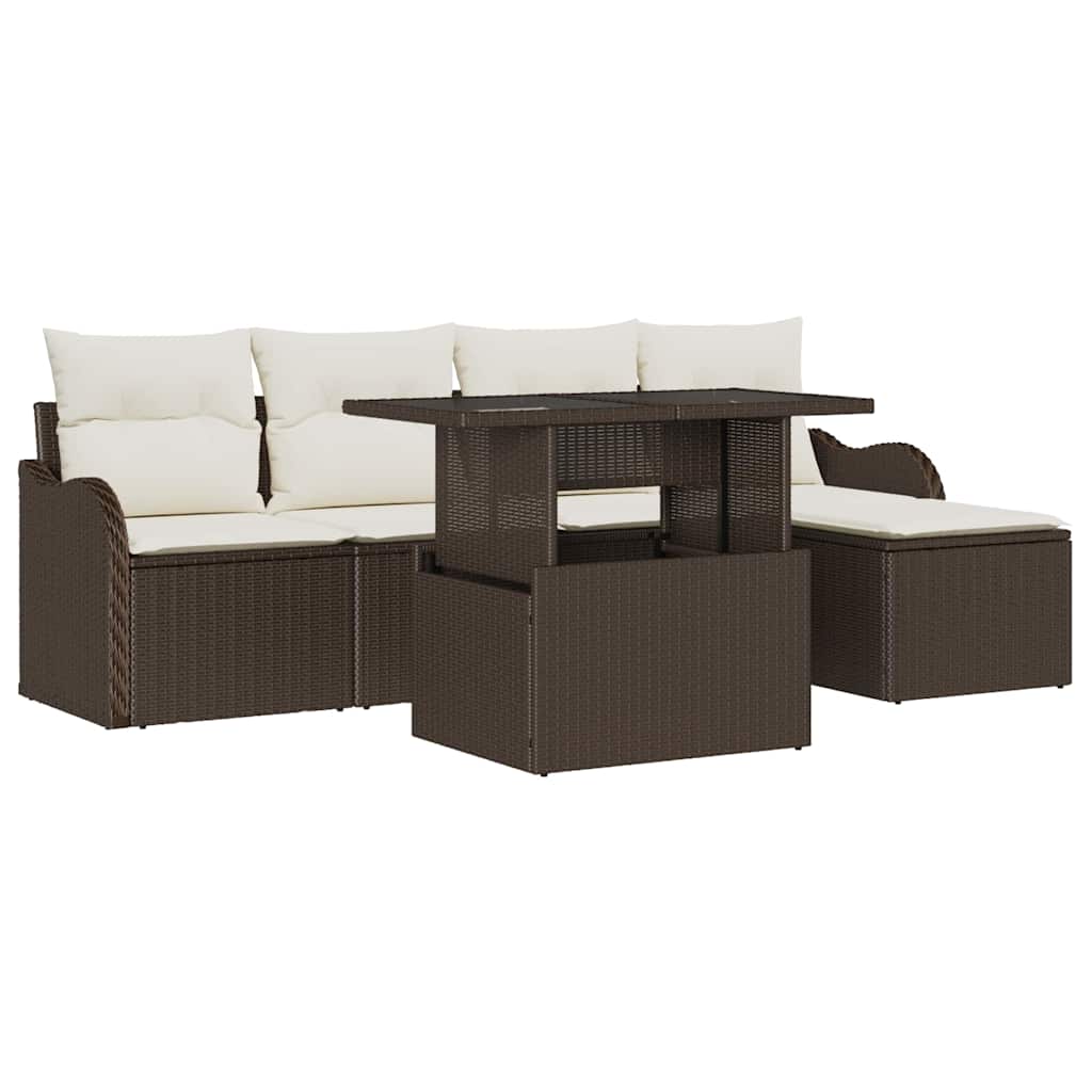 Sitzgruppe für den Outdoor mit Kissen 6 pcs Braun Poly Rattan