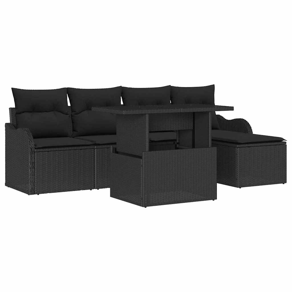 Sitzgruppe für den Outdoor 6 stk. Schwarz Poly Rattan