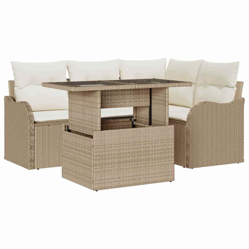 Outdoortisch-Set mit Kissen 5 pcs Beige Poly Rattan