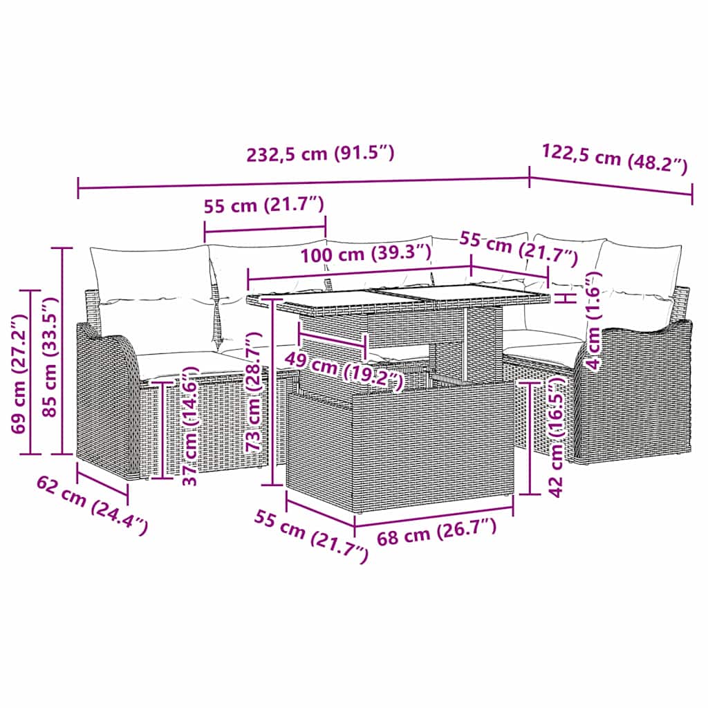 Essgruppe 6 stk. Schwarz Poly Rattan
