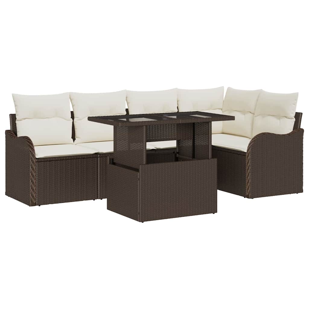 Essgruppe mit Kissen 6 pcs Braun Poly Rattan
