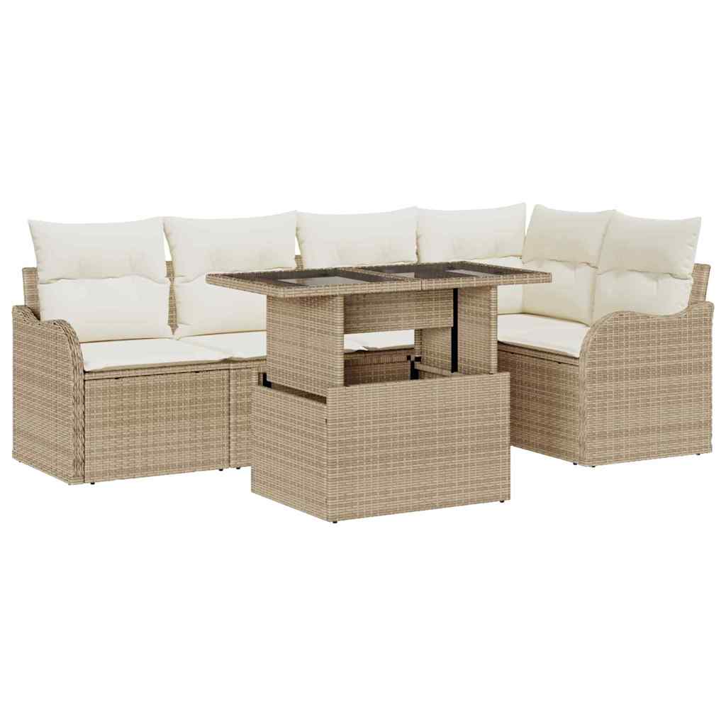Essgruppe 6 stk. Beige Poly Rattan