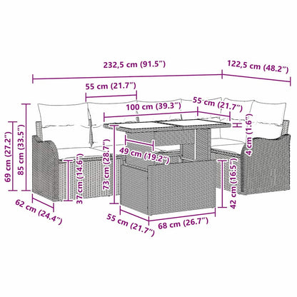 Essgruppe 6 stk. Schwarz Poly Rattan