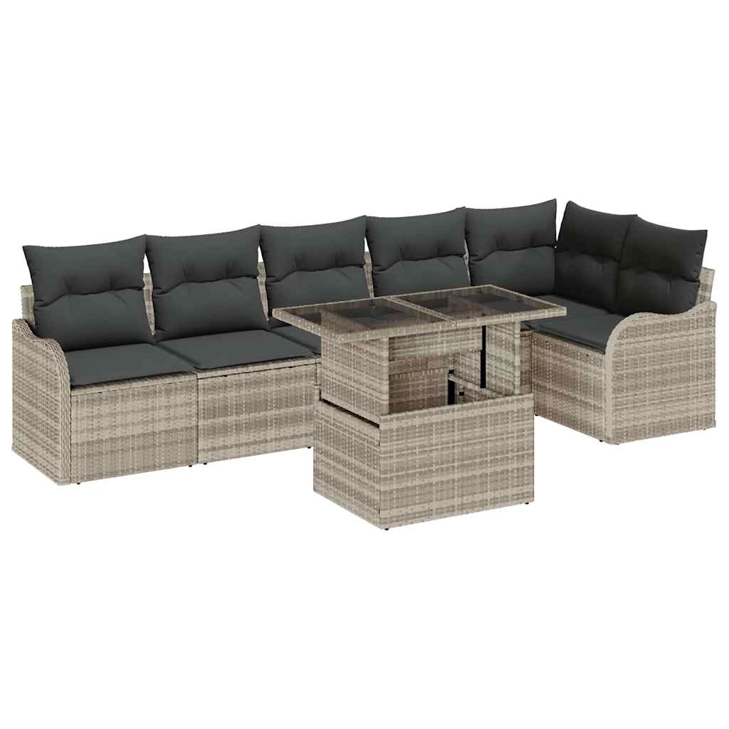Sofa Set mit Kissen 7 pcs Hellgrau Poly Rattan