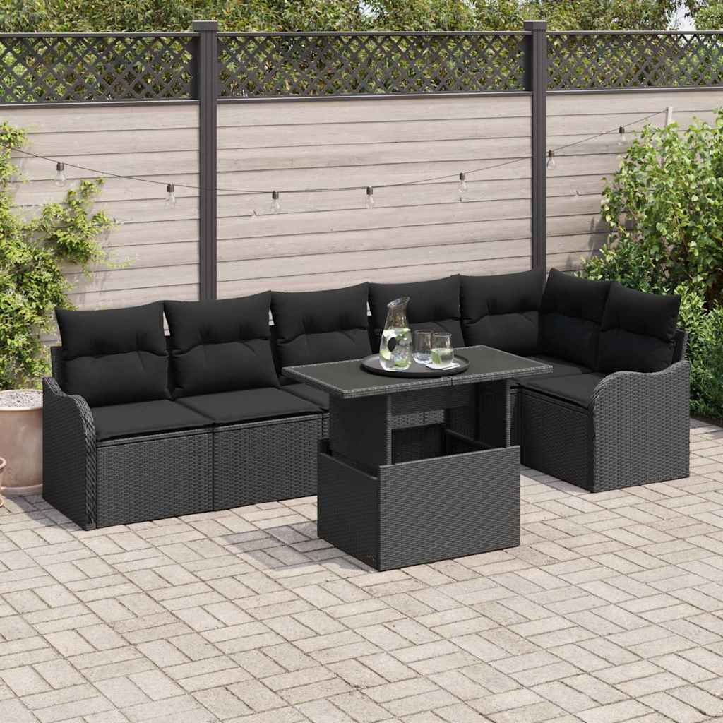 Sofa Set 7 stk. Schwarz Poly Rattan