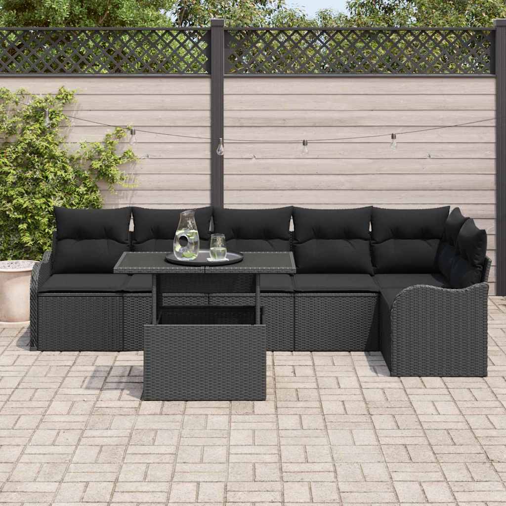 Sofa Set 7 stk. Schwarz Poly Rattan