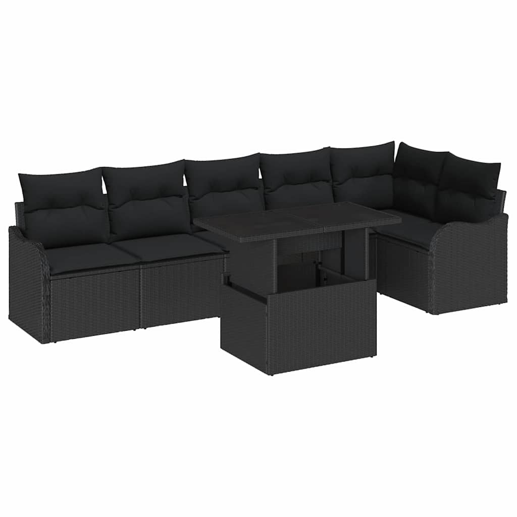 Sofa Set 7 stk. Schwarz Poly Rattan