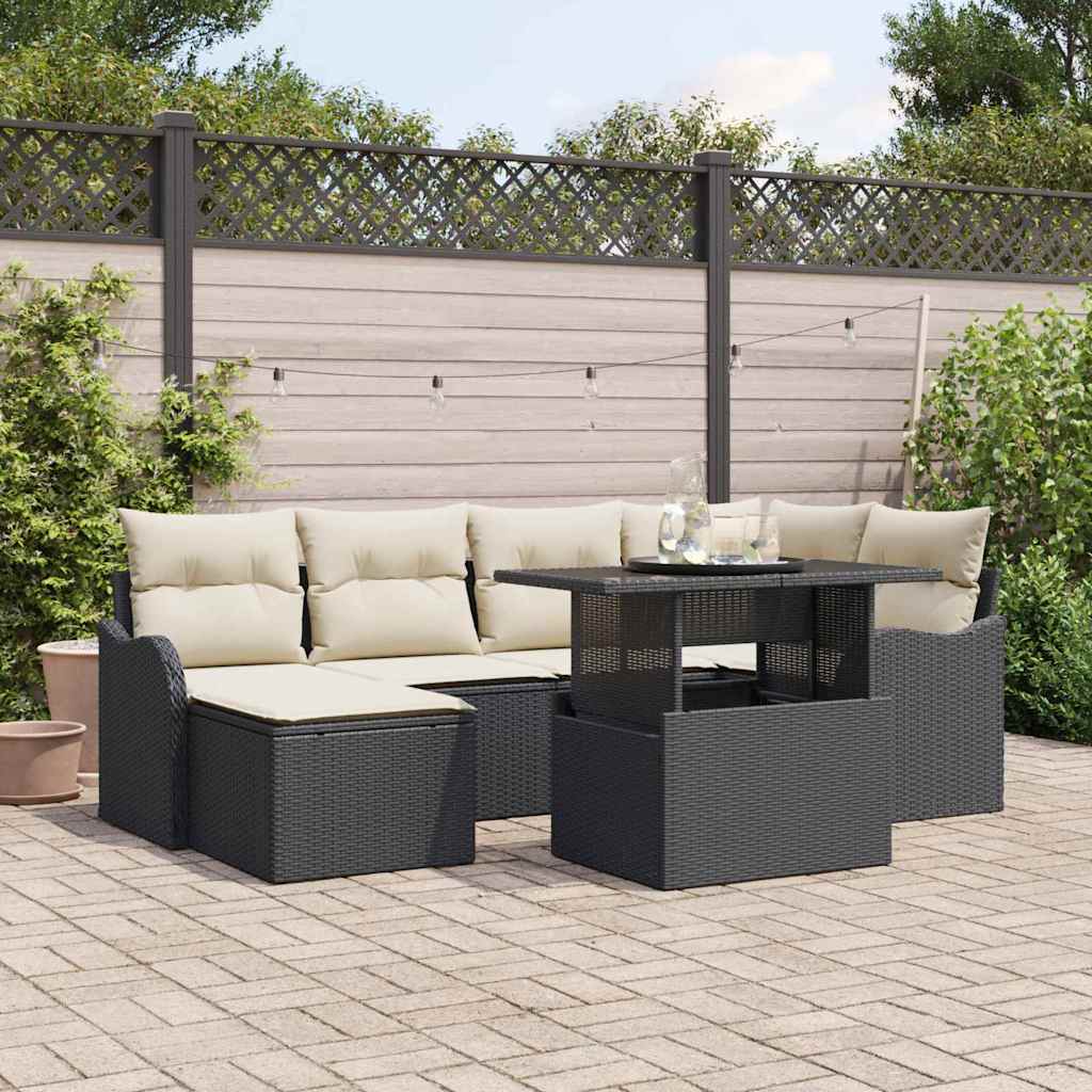 Gartensofa-set 7 stk. Schwarz Poly Rattan