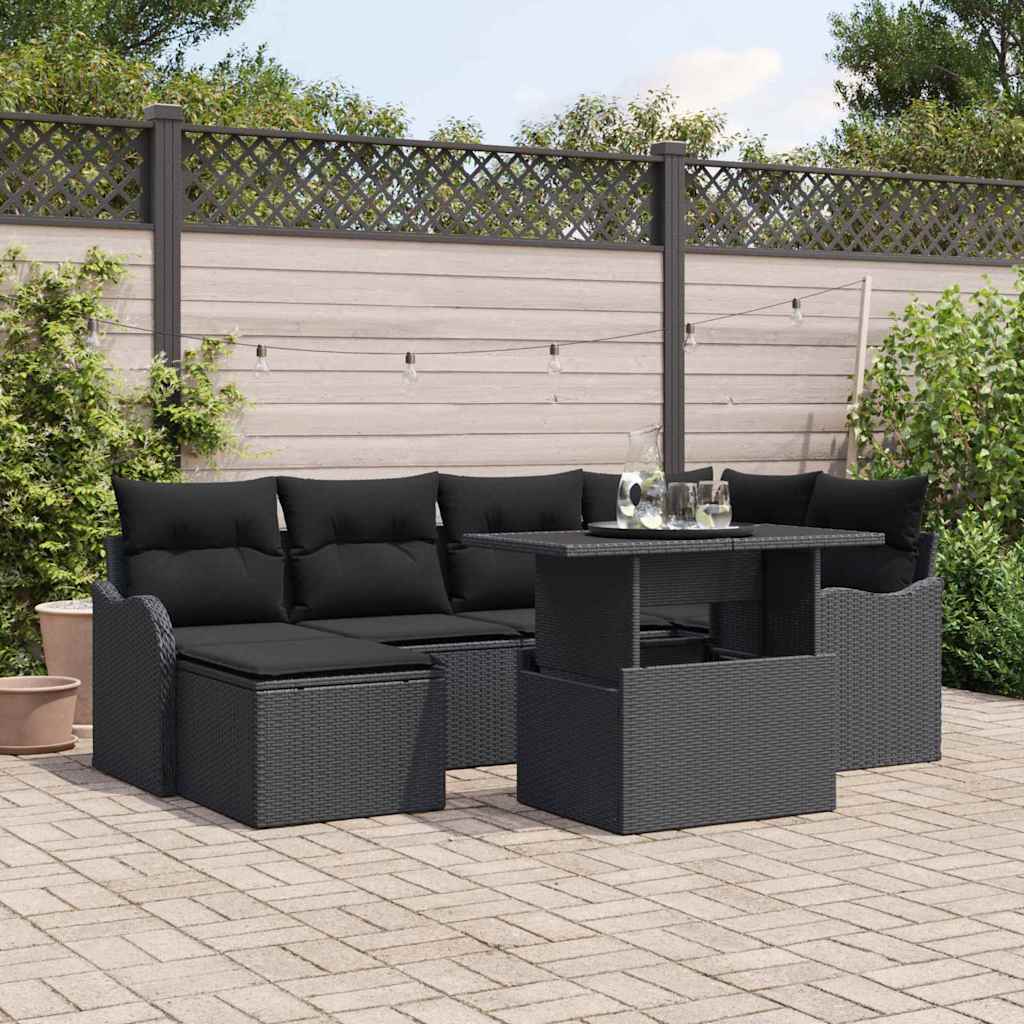 Gartensofa-set 7 stk. Schwarz Poly Rattan
