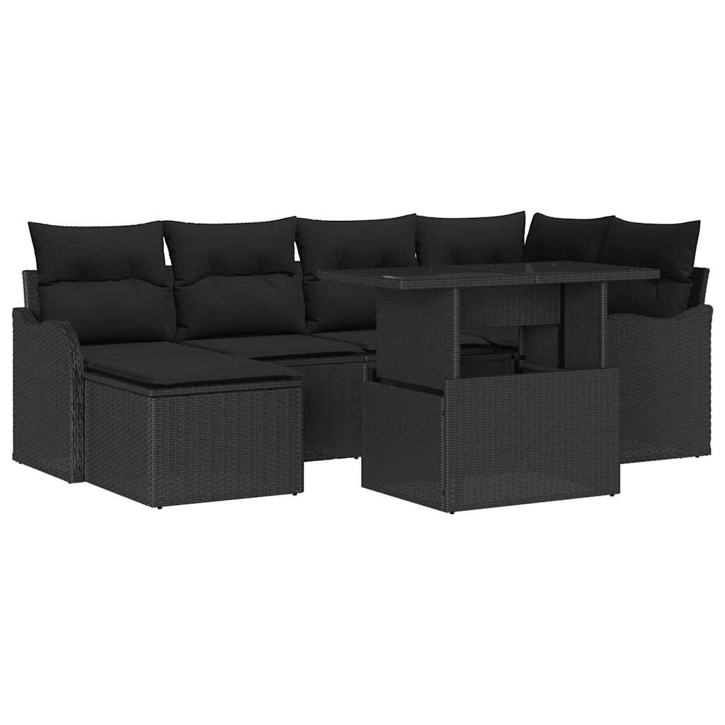 Gartensofa-set 7 stk. Schwarz Poly Rattan