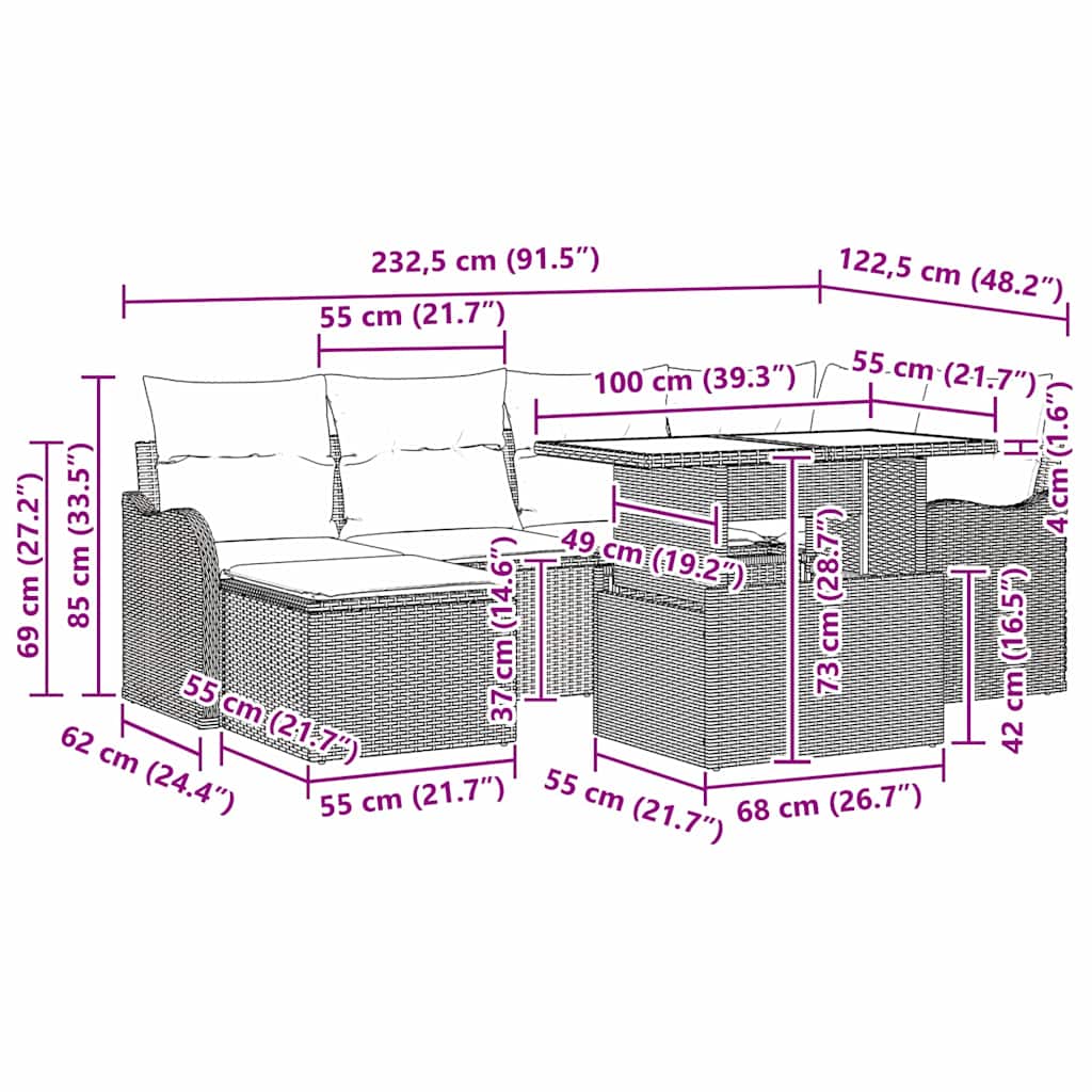 Gartensofa-set 7 stk. Schwarz Poly Rattan