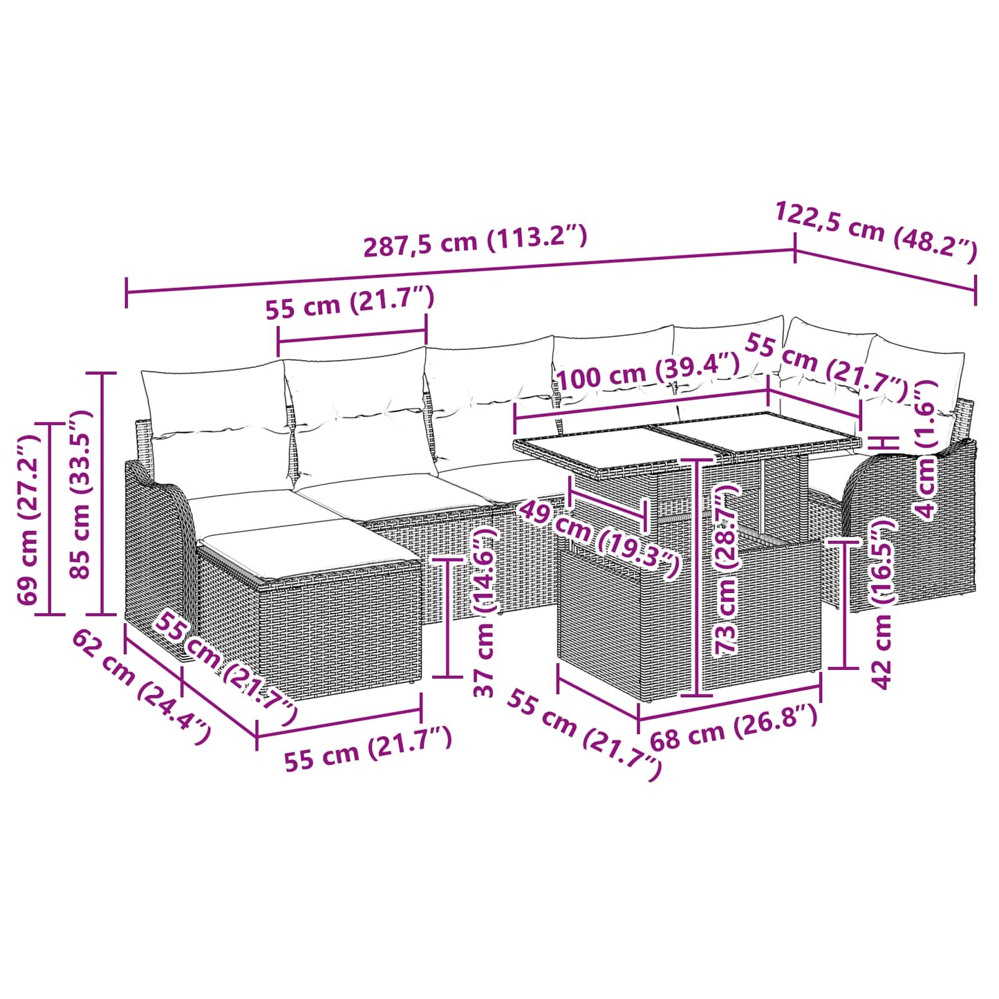 Garten-Sofa-Set mit Kissen 8 pcs Braun Poly Rattan