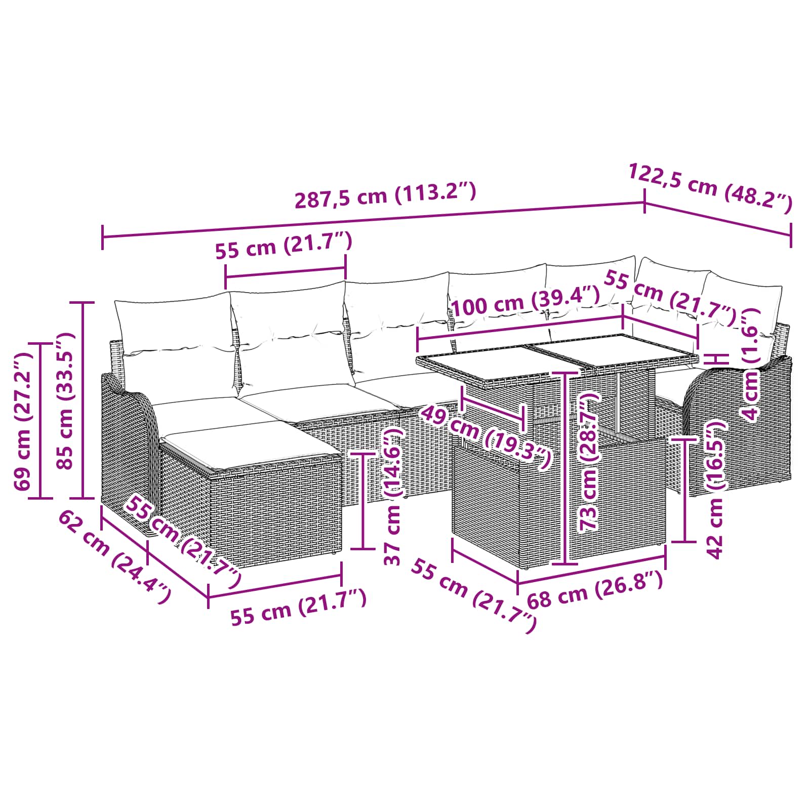 Garten-Sofa-Set mit Kissen 8 pcs Braun Poly Rattan