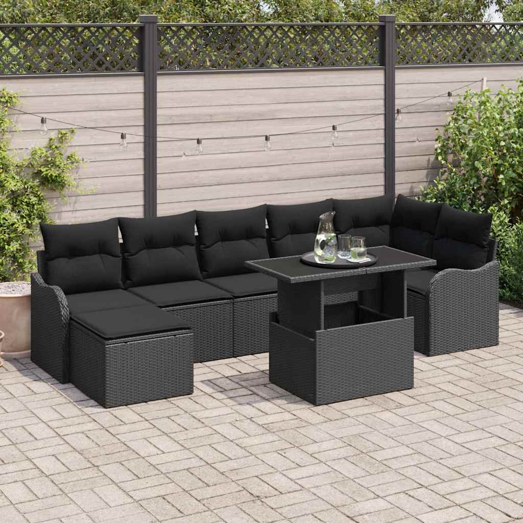 Gartensofa-set 8 stk. Schwarz Poly Rattan