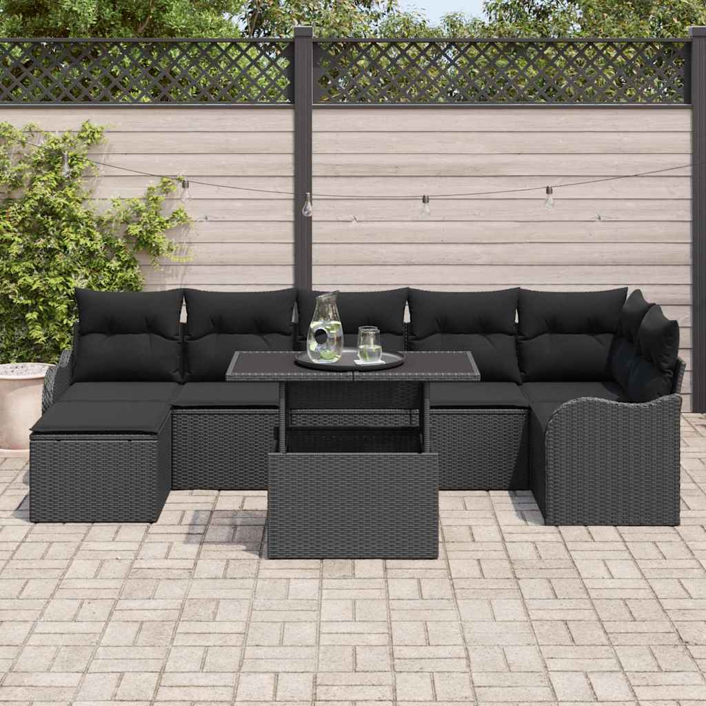 Gartensofa-set 8 stk. Schwarz Poly Rattan