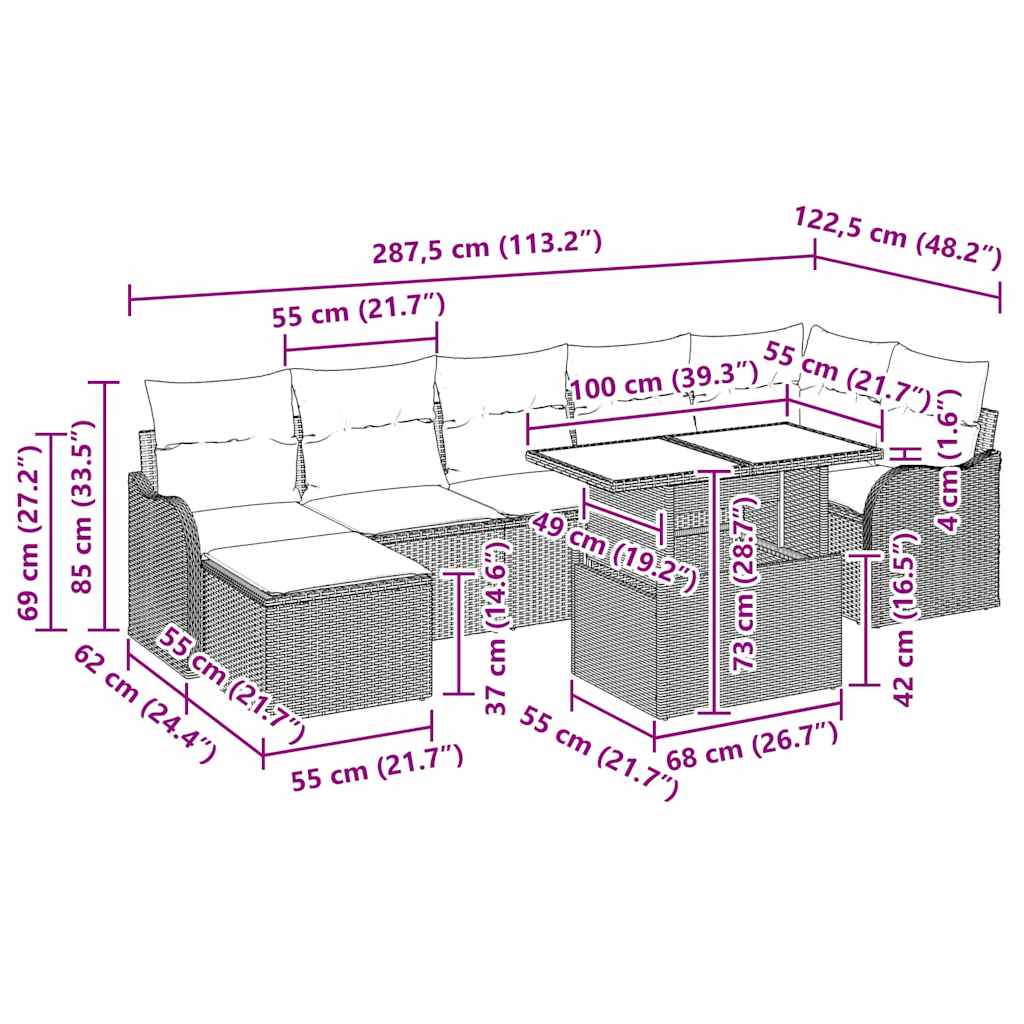Gartensofa-set 8 stk. Schwarz Poly Rattan