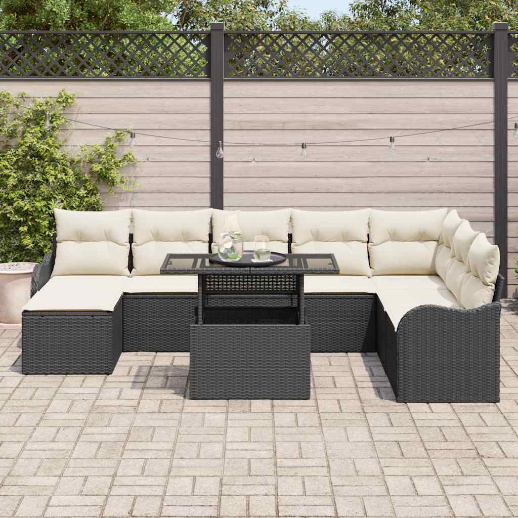 Gartensofa-set 9 stk. Schwarz Poly Rattan