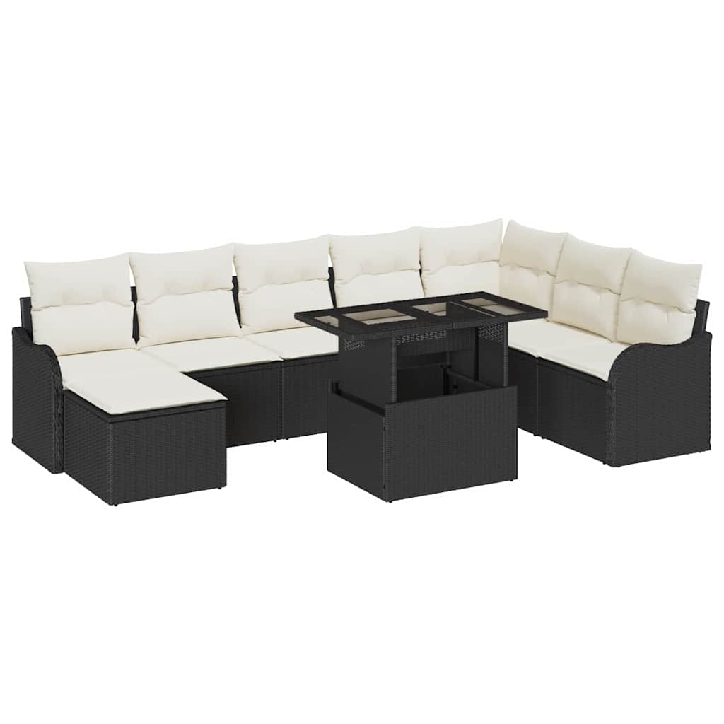Gartensofa-set 9 stk. Schwarz Poly Rattan