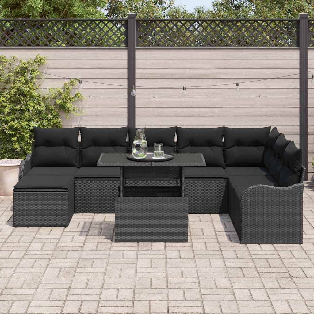 Gartensofa-set 9 stk. Schwarz Poly Rattan