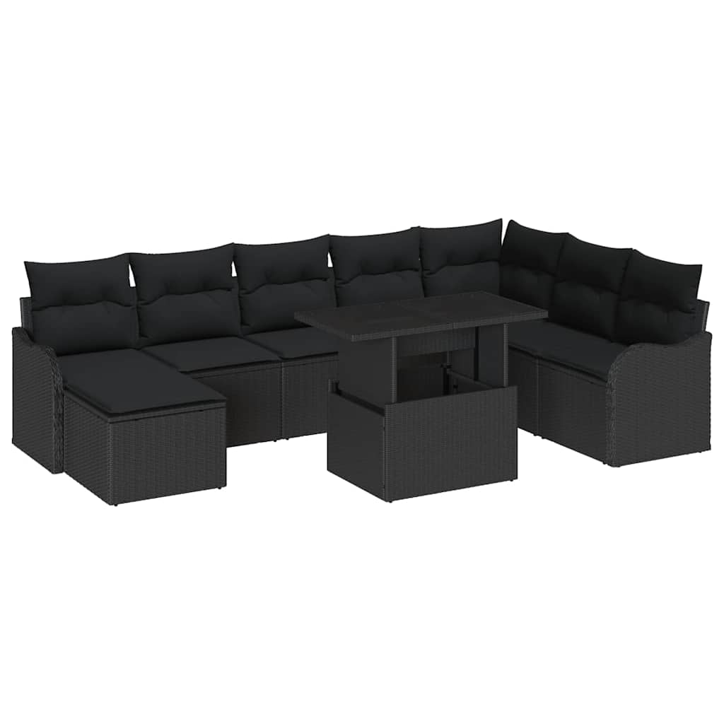 Gartensofa-set 9 stk. Schwarz Poly Rattan