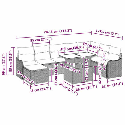 Gartensofa-set 9 stk. Schwarz Poly Rattan