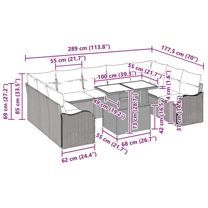 Gartensofa-set 10 stk. Schwarz Poly Rattan
